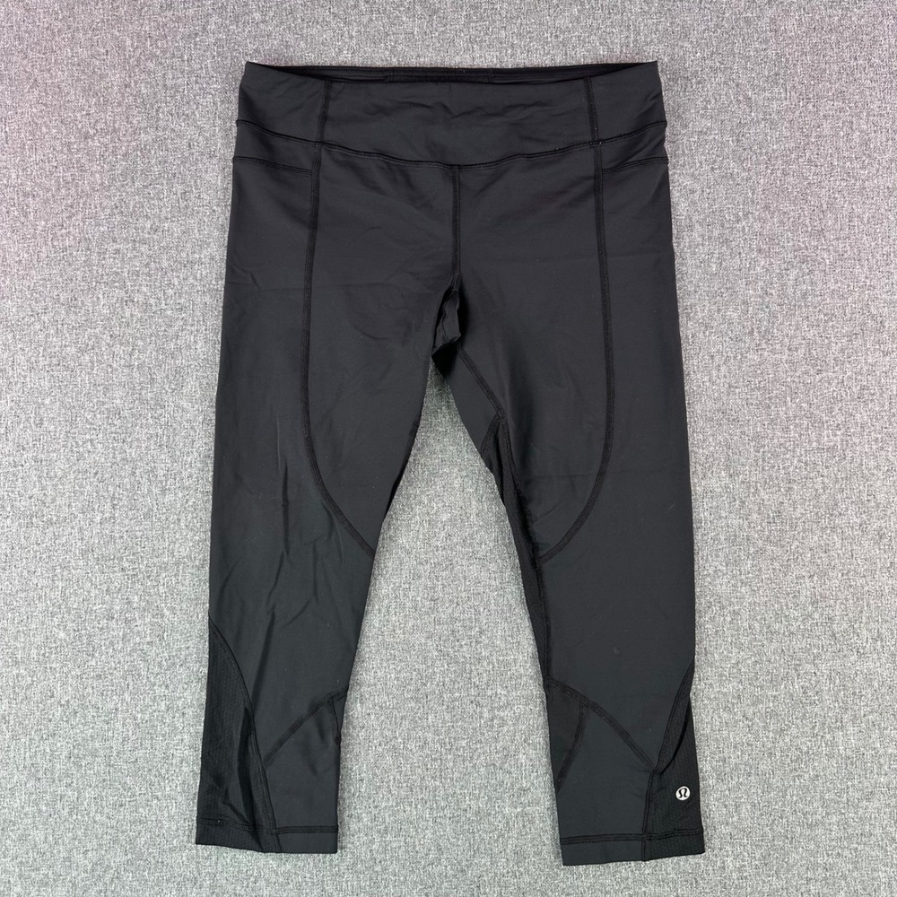 Lululemon Leggings Womens 10 Cropped Black Mesh Panel Athletic